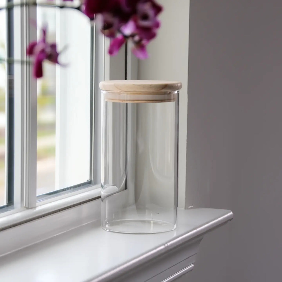 Glass Vase w/ Wood lid
