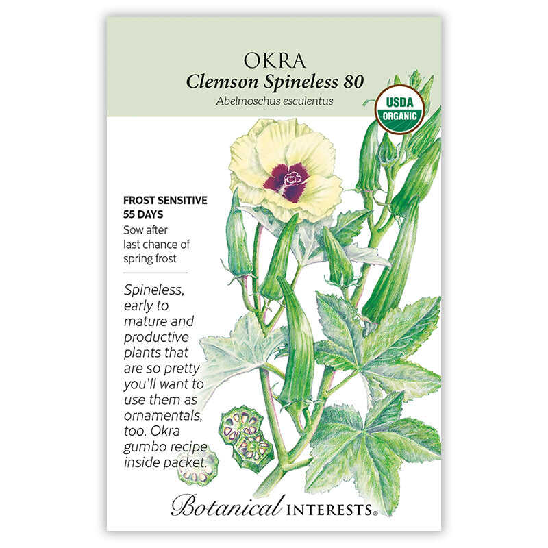 Okra Clemson Spineless 80 Organic seed packet photo