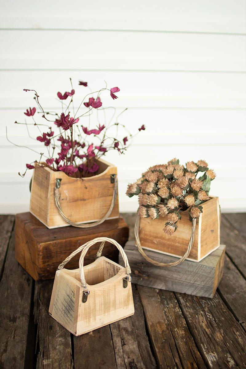 Rustic Recycled Wood Hand Bag Planter product photo