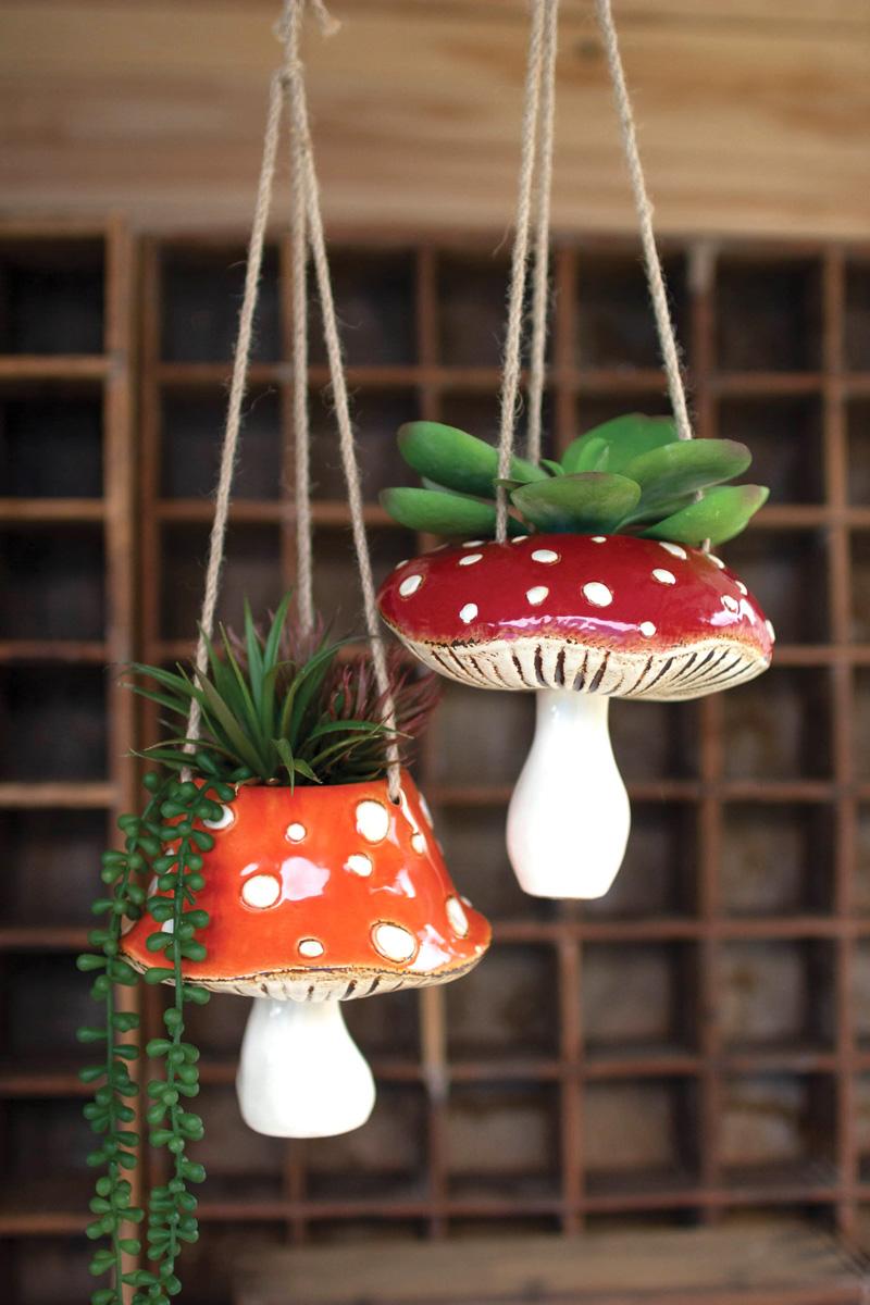 Ceramic Toadstool Hanging Planter product photo
