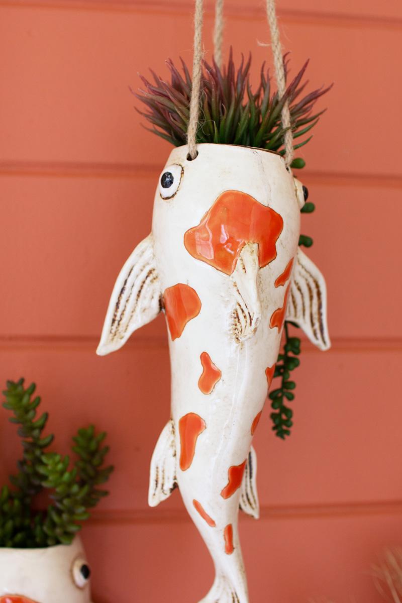 Ceramic Koi Fish Hanging Planter product photo