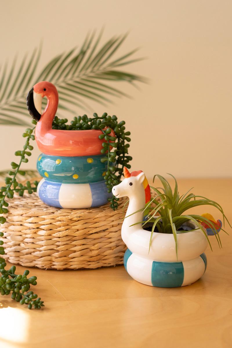 Ceramic Flamingo &amp; Unicorn Swiming Vase product photo