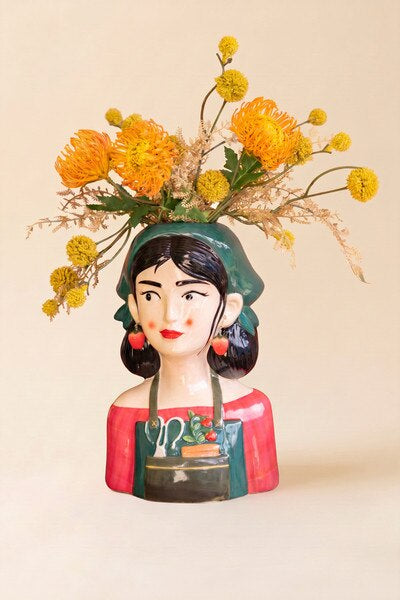 Woman Gardener Head with Earrings